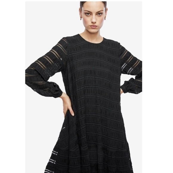 Anine Bing Black Viola Long Sleeve Striped Shift Swing Dress - Picture 14 of 16